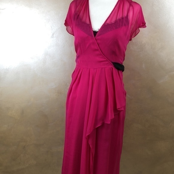 DVF Fuscha Silk Chiffon wrap dress with Silk satin slip - Picture 9 of 10